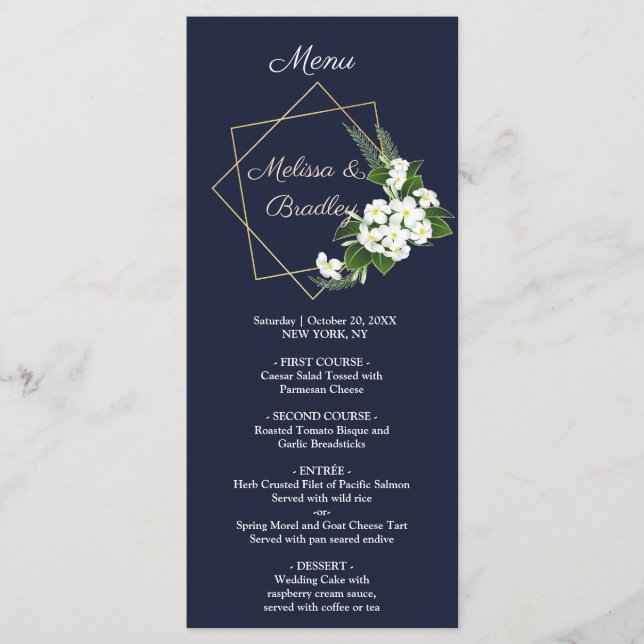 Elegant Classy Navy Geometric Wedding Menu (Front)