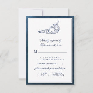 Elegant Classy Navy Seashell Beach Meal Choice RSVP Card