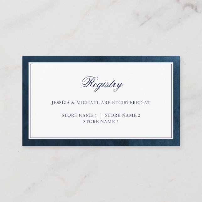 Elegant Classy Navy Watercolor Wedding Registry Enclosure Card (Front)