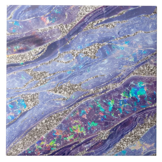   Elegant Classy Opal Marble Purple Silver Glitter Tile (Front)