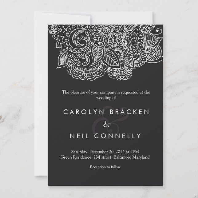 Elegant Classy Paisley Pattern Floral Wedding Invitation (Front)