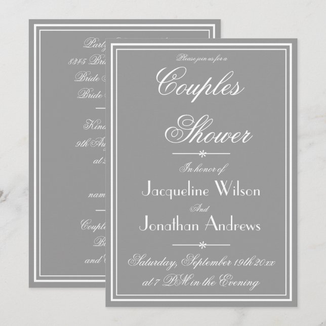 Elegant Classy Personalised Simple Couples Shower  Invitation (Front/Back)