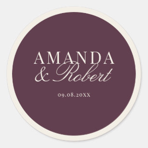 Elegant Classy Plum Wedding Classic Round Sticker