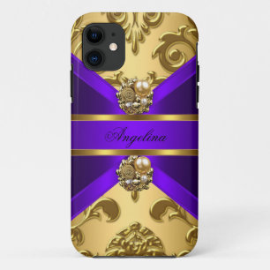 Elegant Classy Purple Gold Damask Jewel iPhone 11 Case