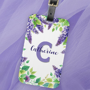 Elegant Classy Purple Lilacs with Green Leaves Luggage Tag