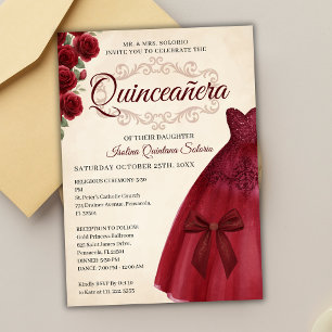 Elegant Classy Quinceanera 15th birthday Burgundy  Invitation