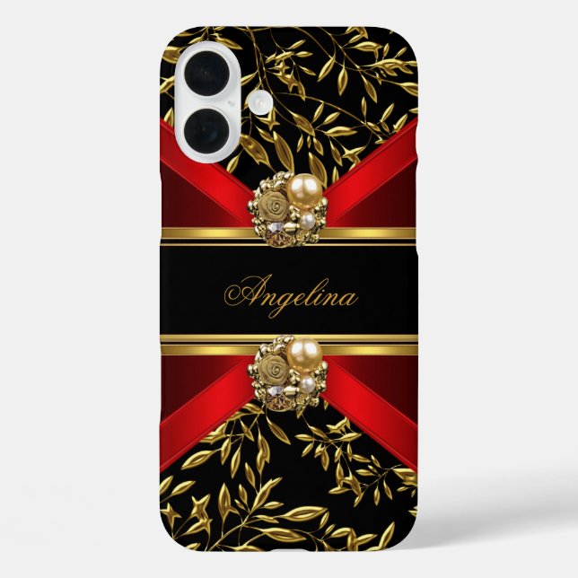 Elegant Classy Red Black Gold Damask Jewel Case-Mate iPhone Case (Back)