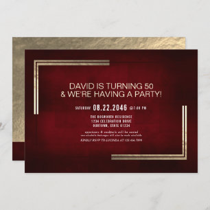 Elegant Classy Red/Gold Birthday Party Invitation