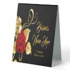 Elegant Classy Red Rose Black Gold Leaf