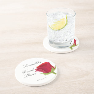 Elegant Classy Red Rose Bridal Shower Coaster