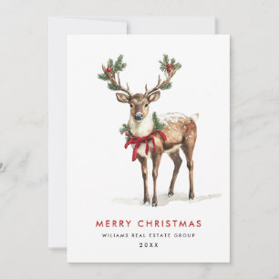 Elegant Classy Reindeer Merry Christmas Corporate Holiday Card