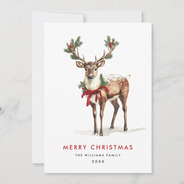 Elegant Classy Reindeer Merry Christmas Greeting Holiday Card (Front)