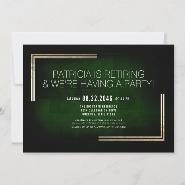 Elegant Classy Rich Green/Gold Retirement Party  Invitation (Front)