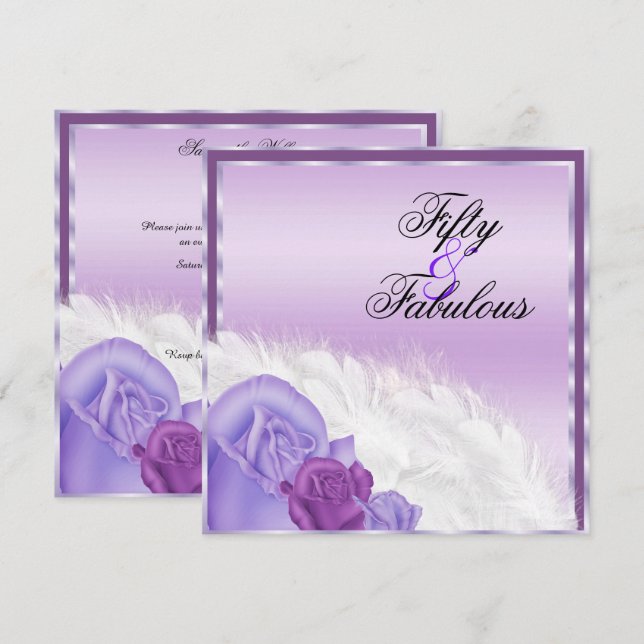 Elegant Classy Roses & Feathers Fabulous 50 Invitation (Front/Back)