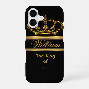 Elegant Classy Royal King Gold Black Crown 3 iPhone 16 Case