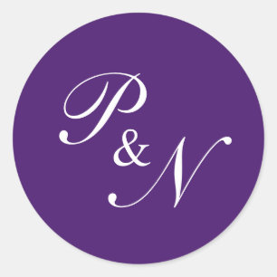 Elegant Classy Royal Purple Monogram Wedding Classic Round Sticker