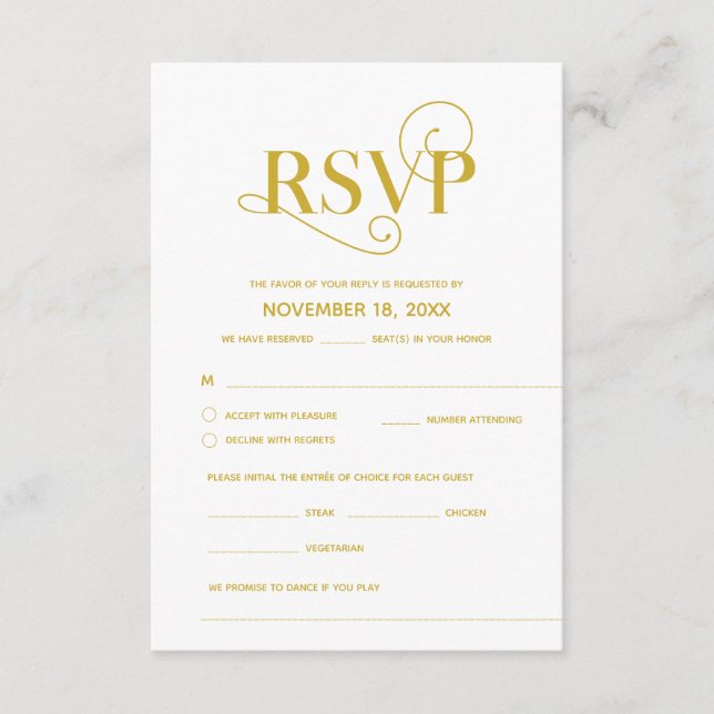 Elegant Classy, RSVP,  Gold Font, Respond Enclosure Card (Front)