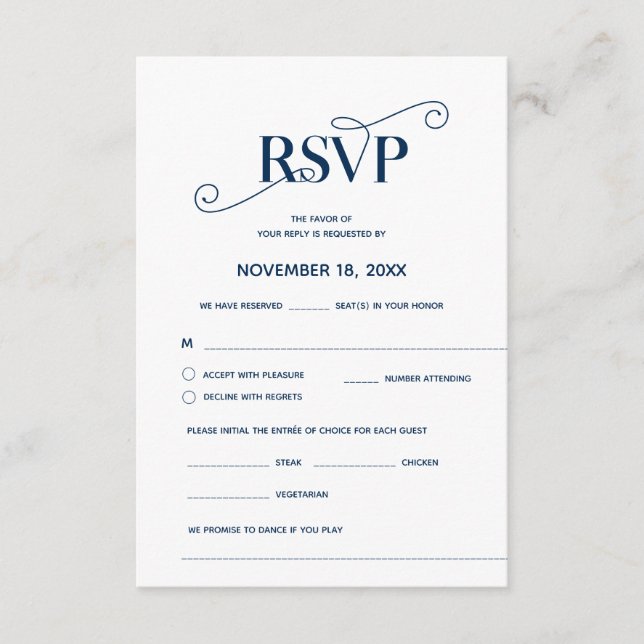 Elegant Classy, RSVP,  Navy Blue Font, Respond Enclosure Card (Front)