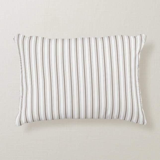 Elegant Classy Rustic Beige French Ticking Stripes Decorative Cushion (Front)