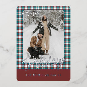 Elegant Classy Rustic Plaid Pattern Gold Foil Holi Foil Holiday Card