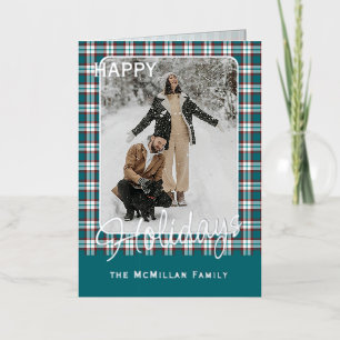 Elegant Classy Rustic Plaid Pattern Gold Foil Holiday Card