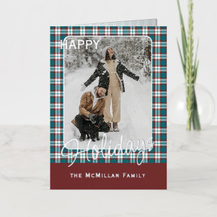 Elegant Classy Rustic Plaid Pattern Gold Foil Holiday Card