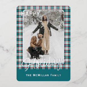 Elegant Classy Rustic Plaid Pattern Gold Foil Holiday Card