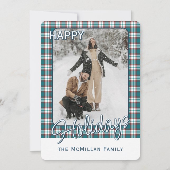 Elegant Classy Rustic Plaid Pattern Holiday Card (Front)
