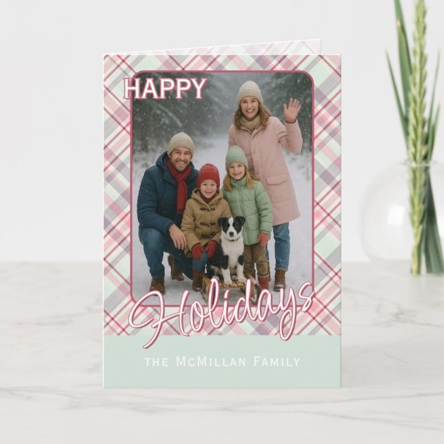 Elegant Classy Rustic Plaid Pattern Holiday Card (Front)