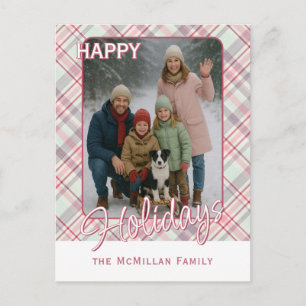 Elegant Classy Rustic Plaid Pattern Holiday Postcard