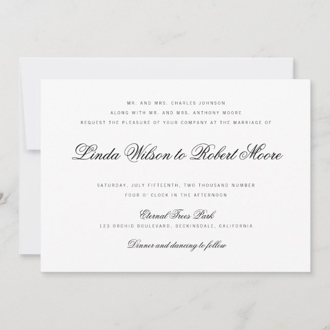 Elegant Classy Script Traditional Wedding Invitation (Front)