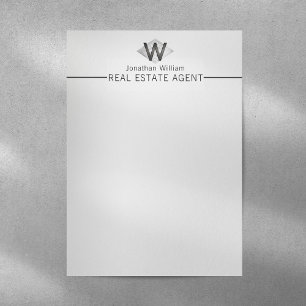 Elegant Classy Silver Black Personalised Monogram Custom Letterhead