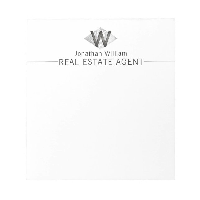  Elegant Classy Silver Black Personalised Monogram Notepad (Front)