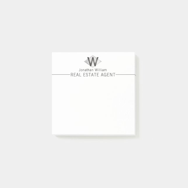  Elegant Classy Silver Black Personalised Monogram Post-it Notes (Front)