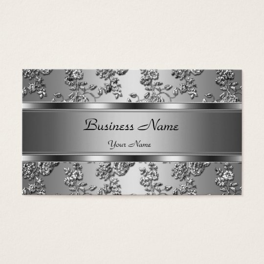 Elegant Classy Silver Embossed Floral Look Business Card