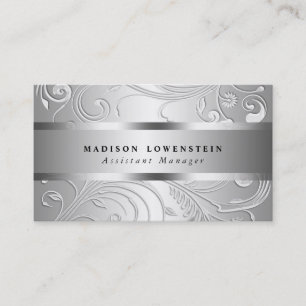 Elegant Classy Silver Flourish Ornate Pattern Business Card