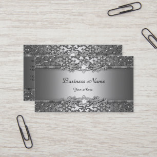 Elegant Classy Silver Grey Damask Embossed Look Business Card
