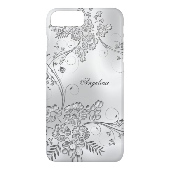 Elegant Classy Silver Metal Floral Look Case-Mate iPhone Case (Back)