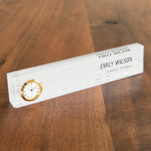 Elegant Classy Simple Ivory White Leather Texture Nameplate