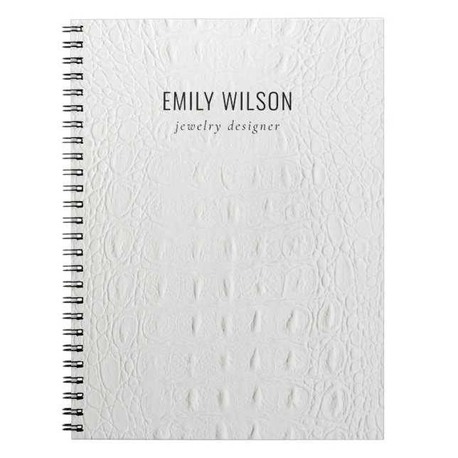 Elegant Classy Simple Ivory White Leather Texture Notebook (Front)
