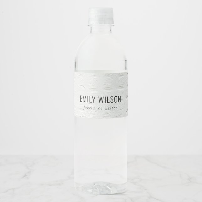 Elegant Classy Simple Ivory White Leather Texture Water Bottle Label (Front)