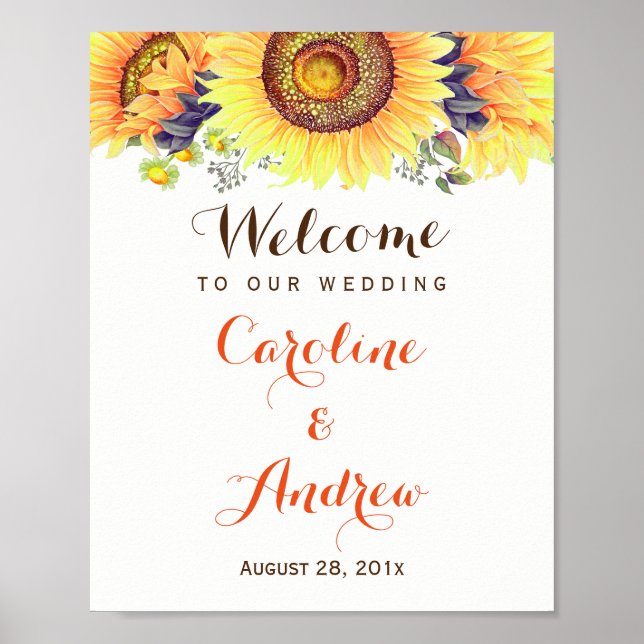 Elegant Classy Sunflowers Welcome Wedding Sign (Front)