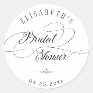 Elegant classy swirls calligraphy bridal shower classic round sticker