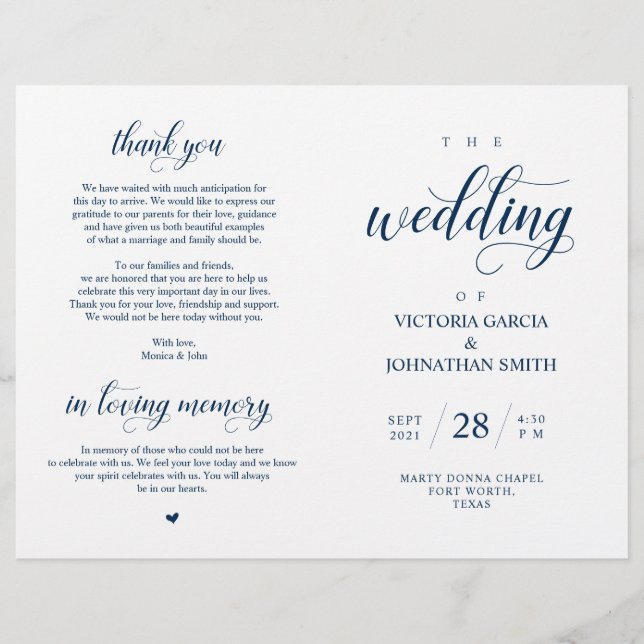 Elegant Classy Wedding Ceremony Foldable Program (Front)