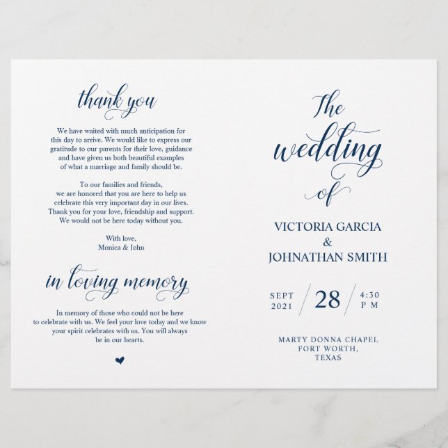 Elegant Classy Wedding Ceremony Foldable Program (Front)