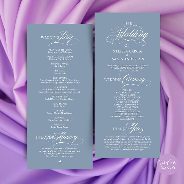 Elegant Classy Wedding Ceremony Order Programme (Elegant Classy Wedding Ceremony Order Program Card in Dusty Blue)