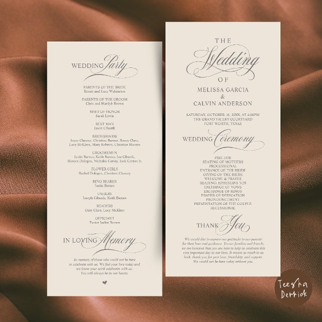 Elegant Classy Wedding Ceremony Order Programme (Elegant Classy Wedding Ceremony Order Program Card in Cream and Grey)