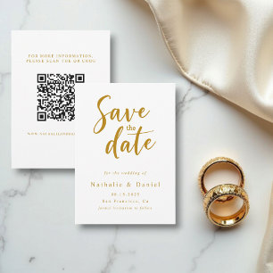 Elegant Classy White And Gold QR Code Wedding Save The Date