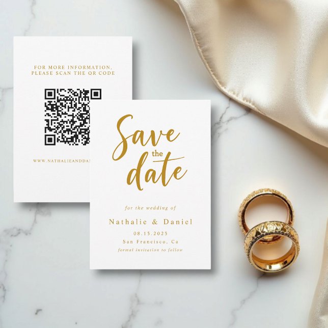 Elegant Classy White And Gold QR Code Wedding Save The Date (Creator Uploaded)
