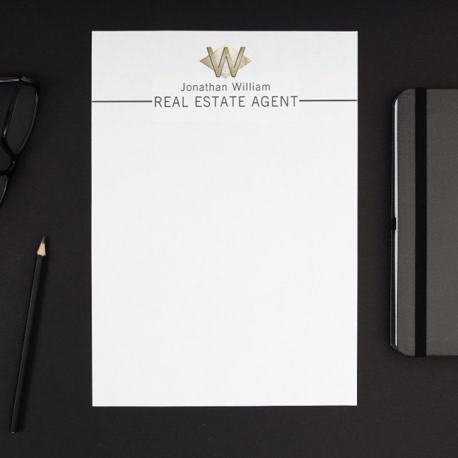 Elegant Classy White & Gold Personalised Monogram  Custom Letterhead (Creator Uploaded)